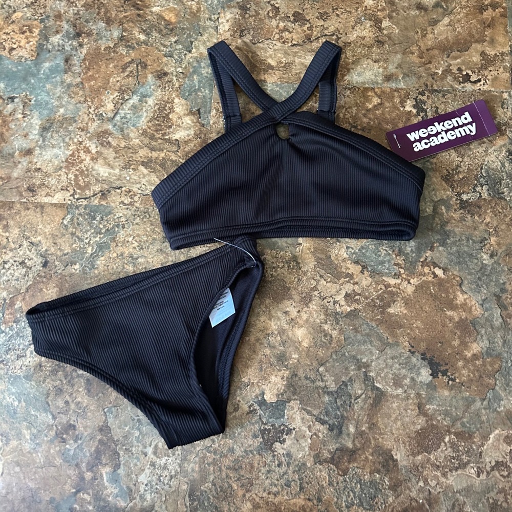 Weekend Academy Bikini Girls Size XS (4-5) Black Swimsuit Swimwear